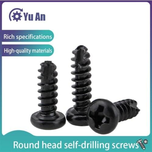 200pcs Cross Pan Head Cutting Tail Self Tapping Smail Screw PT Phillips Round Head Self Drilling Screw M2M2.3M2.6M3 Black
