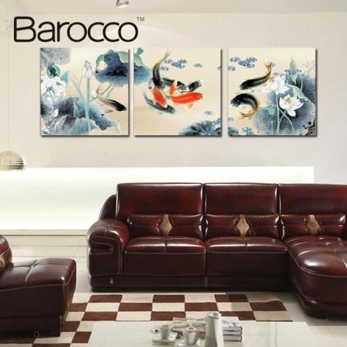 Modern fashion wall art oil painting on canvas Lotus fish landscape living room free shipping