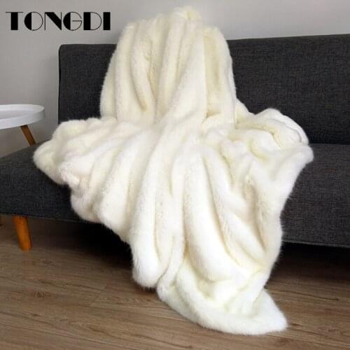 TONGDI Plush Soft Warm Raschel Synthetic Rabbit Hair Throw Blanket Thick Luxury For Girl Gift Winter Couch Cover Bed Sofa