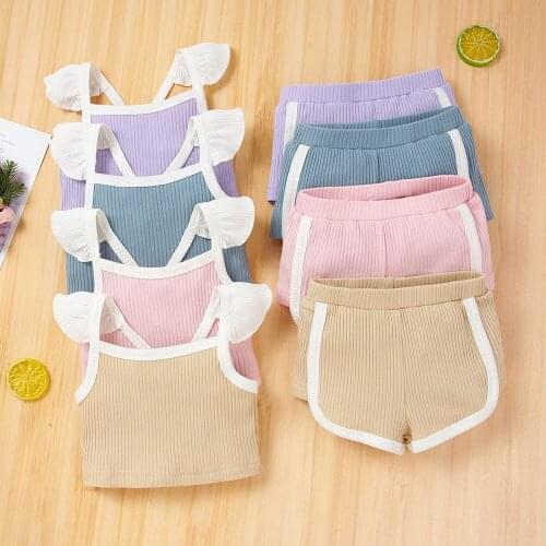 YOYOSHOW Summer new girls sleeveless set fashion clothes girl soild colour set 0-1 years old babies two-piece set