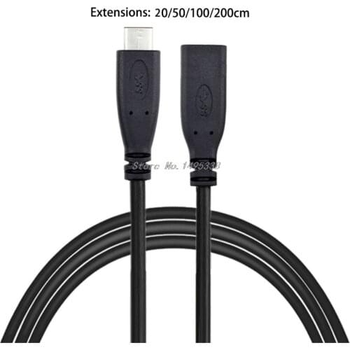 0.2/1/2m Type C Accessories USB 3.1 Parts Portable Extender Data Cable Extension Male To Female Black Replacement Durable