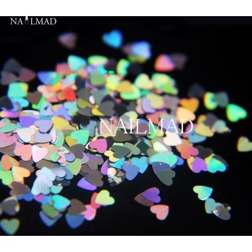1box NailMAD Laser Nail Sequins Heart Shape Nail Sparkles Gold Silver Nail Glitters Heart Pailette 3mm