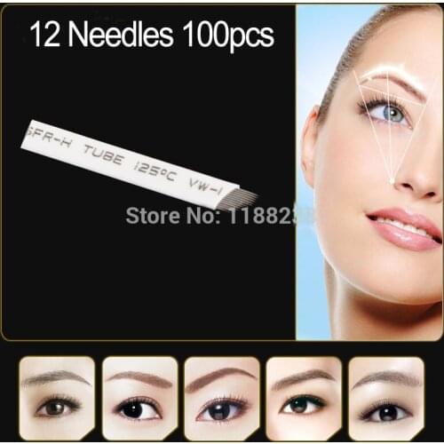100pcs/lot permanent makeup Tattoo blade Manual eyebrow tattoo curved 12 needles Individually packed