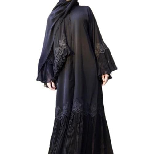 2021 Fashion Classic Middle East Islam Clothing Oman Pleated Sleeve Cardigan Robe Lady Dubai Abayas for Women Muslim Dress hijab