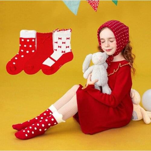 3Pairs/lot Red Christmas Baby Socks Dot Ruffle Toddler Sock Bow New Year Kids Socks Infant Girl Boy Socks Cute Children Gift