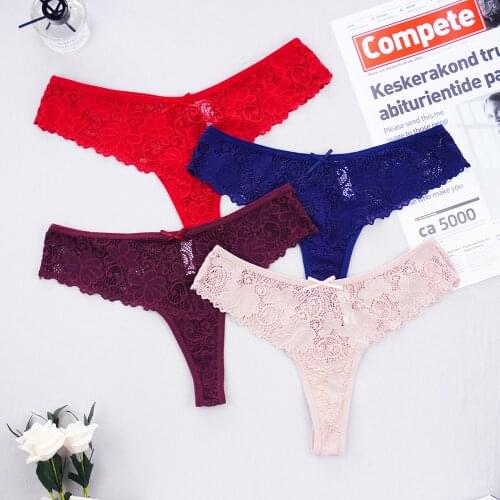 3 Pcs IXuejie Underwear Panty Womens Panties Sexy Lace Thong Seamless Transparent Hollow Out Low Rise G String Women Lingerie