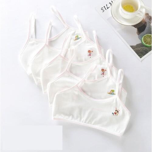 5pc/lot Young Girls Training Bra Thin Strap Sports Underwear for Teenage Puberty Cotton Child Bra 8-14Years