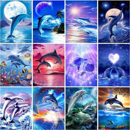 Dolphin DIY 5D Diamond Painting Full Square Drill Cartoon Diamond Embroidery Cross Stitch Kits Mosaic Wall Art Home Decor