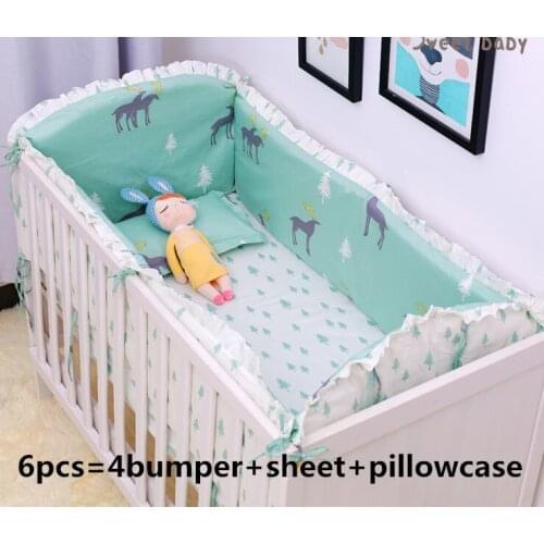 6PCS Elk Baby bed crib bedding set Baby Bumper kit de berço unisex (4bumpers+sheet+pillow cover)
