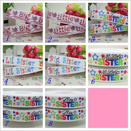 7/8'' Free shipping big little sister printed grosgrain ribbon hairbow headwear party decoration diy wholesale OEM 22mm D209