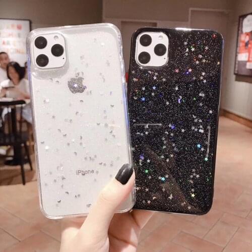 Star Moon Glitter Bling Sequins Case For Iphone 12 11 Pro X XR XS MAX Soft TPU Cover For iphone 8 7 Plus 6 6s Epoxy Transparent