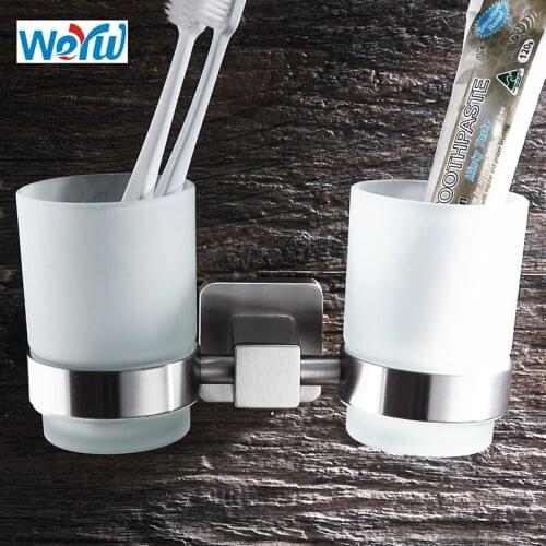 WEYUU Toothbrush Toothpaste Cup Holders SUS304 Stainless Steel Glass Tumbler Wall Mounted Bathroom Accessories Wire drawing