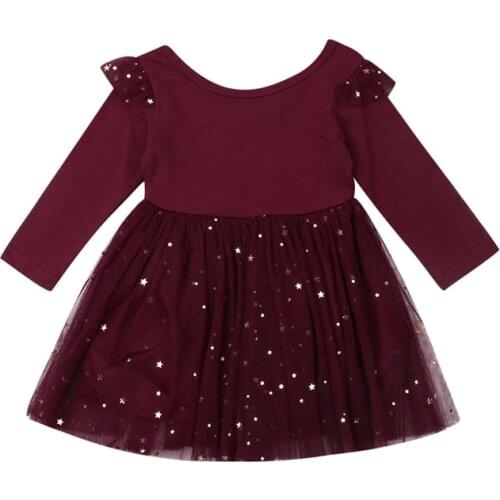 Spring Autumn Baby Dresses Girls Birthday Long Sleeves Princess Dress Sequins Elegant Newborn Cute Party Dresses Summer
