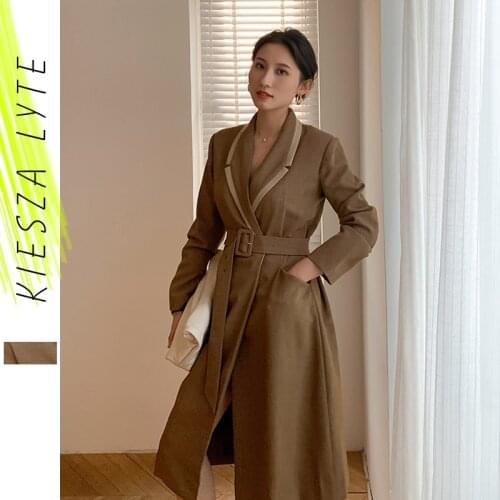 Elegant Women Blazer Dress Split Belted Midi Trench Dresses 2020 New Office Ladies Wear Fashion Ropa Mujer Suit