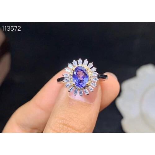Elegant Female Party Jewelry New Fashion 100% Real And Natural Tanzanite Rings 925 Sterling Silver Fine Jewelry