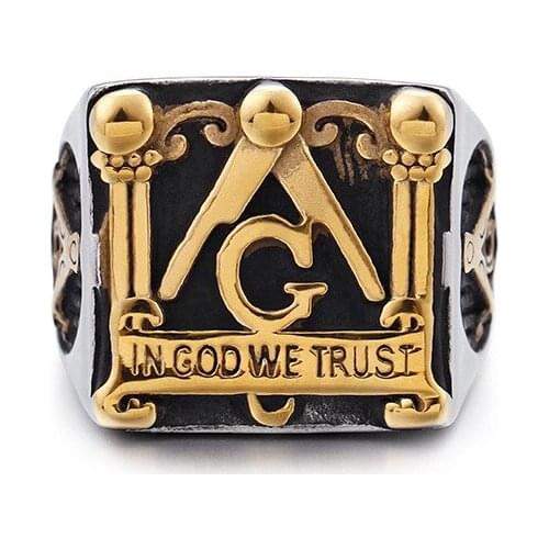 European and American vintage Masonic elements ring gold casting stainless steel ring mens jewelry