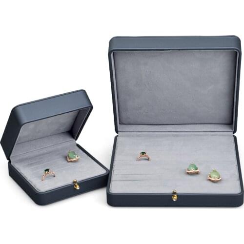 FANXI Newly Rounded Microfiber Blue Snap Button PU Leather Elastic Strip Multi-purpose Jewelry Box