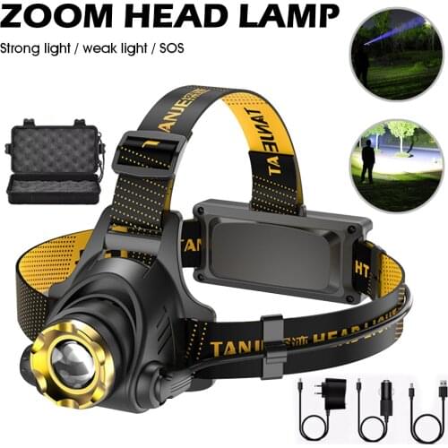 Portable Headlight Zoomable Adjustable Rechargeable Headlamp 3 Modes High Brightness Lightweight Flashlight for Camping Outdoor