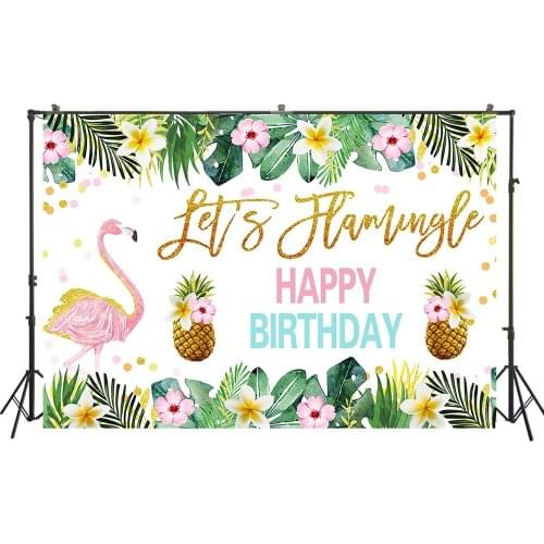 HUAYI Photography Backdrop Birthday Party Desserts Table Decor Photo Background Tropical flamingo Baby Shower Backdrop W-3621