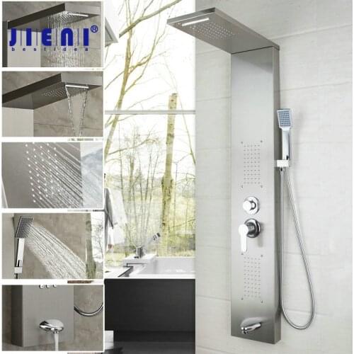JIENI High-grade Bathroom Solid Brass Shower Column Wall Mounted Handle Hand shower Tub Spout Massage System Shower Panel