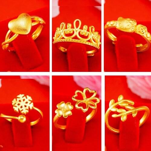 24K Gold Rings for Women Snow Heart Clover Branch Crown Gold Rings Wedding Anniversary Engagement Rings Jewelry Wholesale