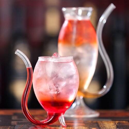 Creative Devil Cocktail Glass Cup with Straw 300ml Wine Glasses Beer Glass Whiskey Glass Juice Mug Crystal Shot Glass CL122016