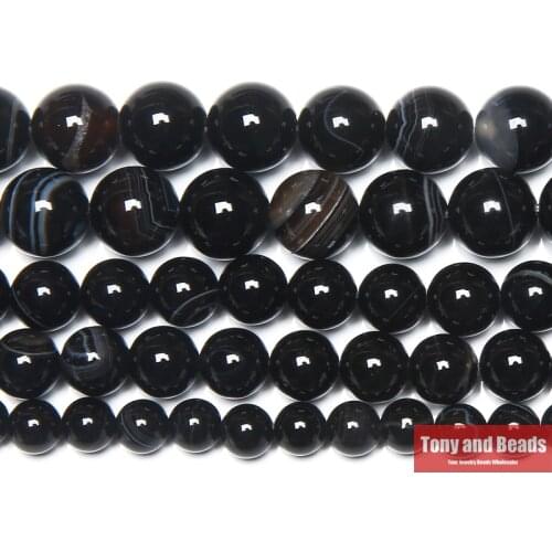 Natural Stone Black Stripe Onyx Agates Round Loose Beads 4 6 8 10 12MM Pick Size For Jewelry Making