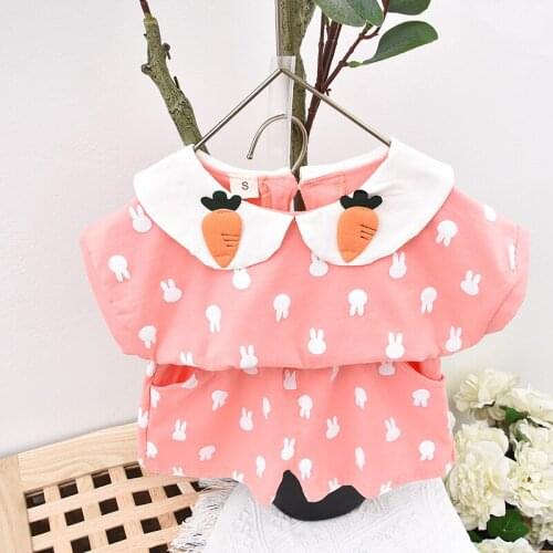 Baby Girl Summer Suit Baby Clothes Newborn Girl Short-Sleeved Cartoon Top + Shorts Toddler Home Service 2-Piece Set