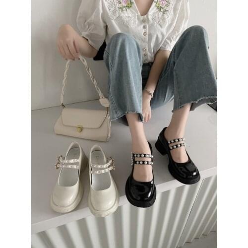 British Style Small Leather Shoes Spring And Summer New Exquisite Pearl Decoration Retro Mary Jane Womens Shoes