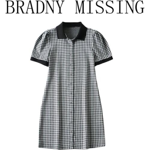 Sweet Women Soft Cotton Turn-down Collar Dress 2021 Summer Fashion Ladies College Style Dress Female Plaid Mini Dress