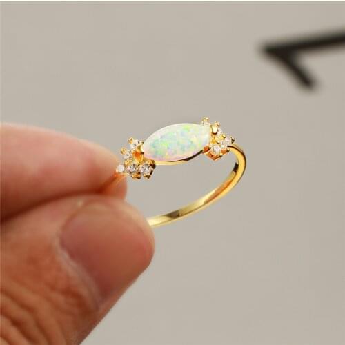 Minimalist Silver Yellow Gold Water Drop Engagement Ring Unique Female White Fire Opal Ring Promise Love Wedding Rings For Women
