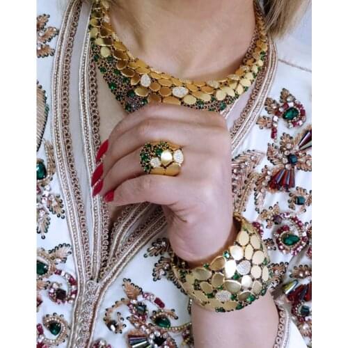 Missvikki Bridal Wedding Luxury Gold Necklace Earrings Bangle Ring Dubai 4PCS Dress Jewelry Set for Women Daily Party HOT CZ