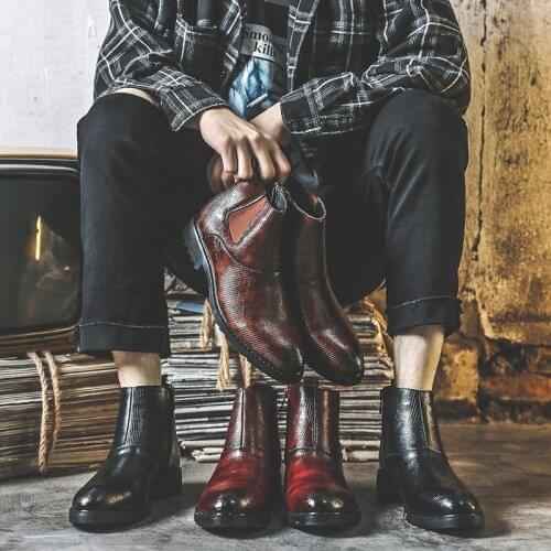 OKKDEYmen shoes British Retro Martin Boots Mens High Boots Tip Boots Retro Chelsea Boots Mens High Boots Leather Shoes 7529-J