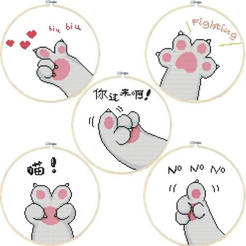 Cartoon Cat Cute Counted Cross Stitch Embroidery Needlework Kits Patterns 11CT 14CT Stamped Thread Decoration Printed Fabric Set