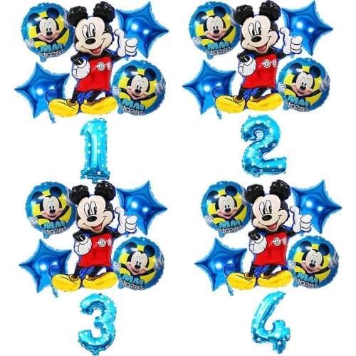6pcs/lot Disney Mickey Minnie Balloons Set Birthday Party Decorations Baby Shower Aluminum Foil Number Cartoon Mouse Balloons