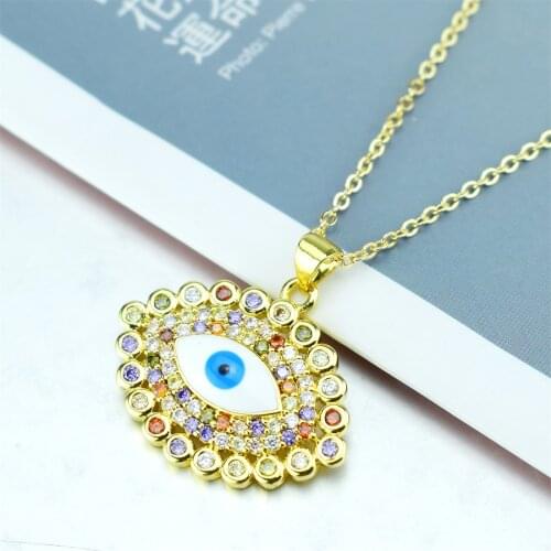 New Arrival Lucky Gift Colorful Evil Eye Necklace Gold Color Copper Zircon Long Chain Pendant Necklace Jewelry for Women Female