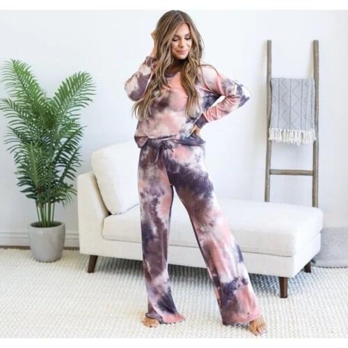 Tie Dye Pajama Set Two Piece Women Sleepwear Set Pjs Womens Lounge Wear Sleeping Set Nightwear Ladies Outfit Casual Clothing