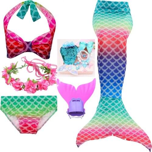 Popular Ariel Princess Little Mermaid Tail Swimsuit with Swimming Fins Baby Girls Swimwear Kids Party Fancy Dress Costumes