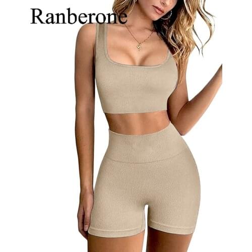 Ranberone Seamless Sport Set Women Bra And Short Push Up 2 Peice Set Sportswear Workout Outfit Active Fitness Suit Yoga Gym Sets