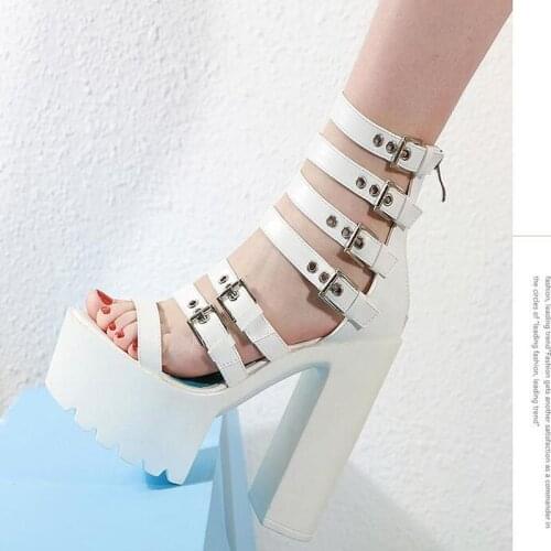 Vintage Buckle Punk Gothic Shoes Platform Chunky Heels Open Toe Gladiator Shoes Women demonia shoes Summer shoes Ladies Sandals