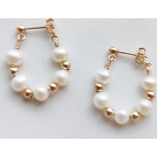 14K Gold Filled Pearl Earrings Handmade Natural Pearl Earrings Gold Jewelry Boho Oorbellen Brinco Vintage Jewelry Women Earrings