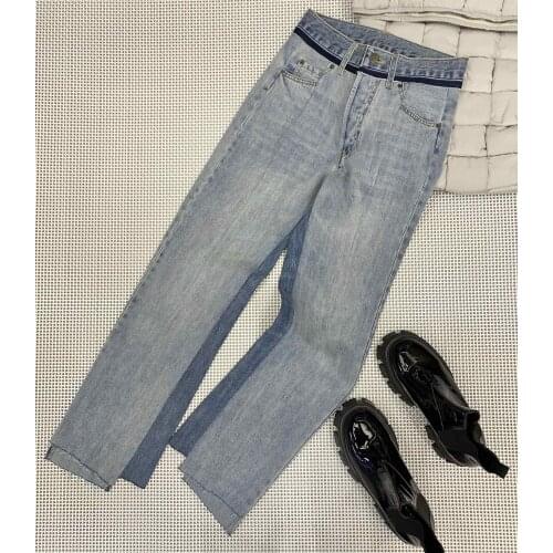 Loose 2021 womens fashion mid-high waist contrast jeans 1102
