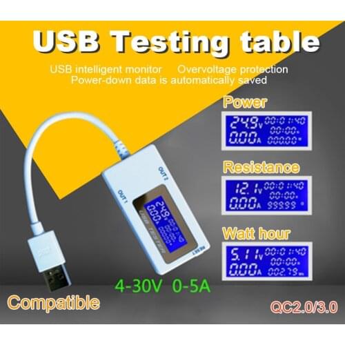 10 in 1 USB Tester 4-30V 5A USB Current Voltage Detector LCD Digital Phone USB Tester for Huawei Oppo Moblie Phone Quick Charger