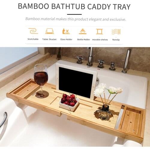 Extendable Bamboo Bathtub Tray Caddy Bath Tray Wooden Bath Storage Rack Bathroom Organizer Wood Bath Tub Tray/ Bridge/ Shelf