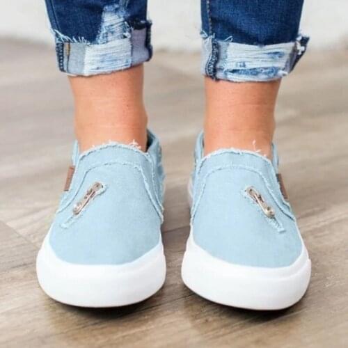 Woman Casual Shoes Platform Breathable Single Shoes Canvas Loafers Denim Zipper One Pedal Flat Lazy Shoes Zapatos De Mujer
