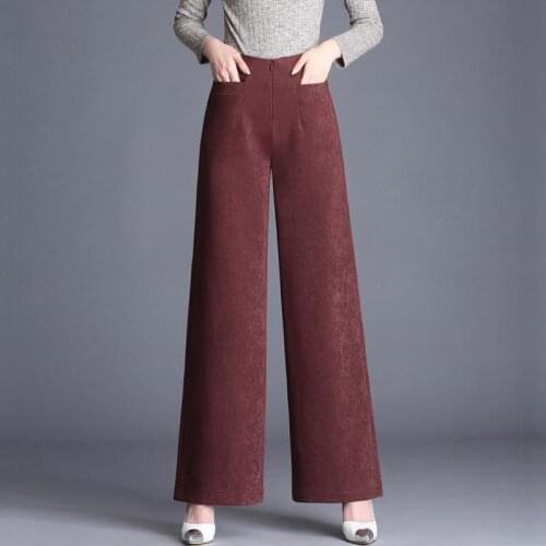 2018 Fall Woman Female Wide Leg High Waisted Wine Red Grey Trousers , Autumn Spring Korean Elegant Women 5xl Slim Black Pants