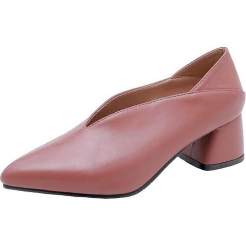 Big Size 11 12 13 14 15 16 17 ladies high heels women shoes woman pumps Rough heel Pointed Roman style Shallow mouth