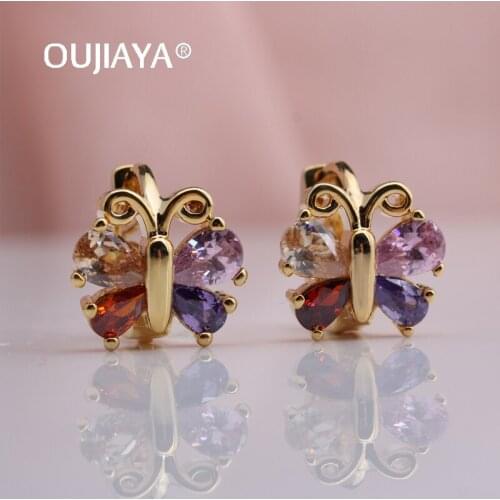 OUJIAYA Color butterfly Woman Drop Earrings 585 Rose Gold Fashion Jewelry Wedding Natural Zircon Dangle Earrings hot sale A129