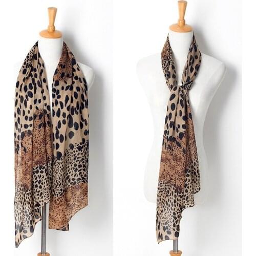 Classic Leopard Print Chiffon Scarf Spring Autumn HeadWrap Long Ladies Classic Fashion Womens Scarves