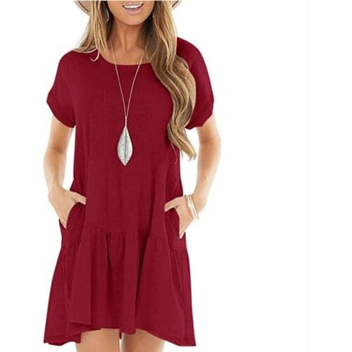 Casual Dress Solid Color O Neck Short Sleeve Oversized Women Dress Plus Size Loose Basic Streetwear Dresses For Women 2021 Robe